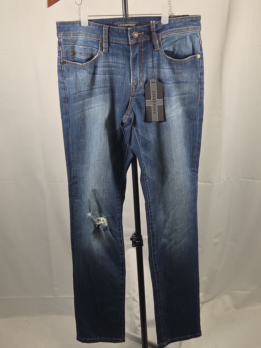 Liverpool Jeans Company Blue Washed Slim Straight Jeans with Knee Distress 29x34